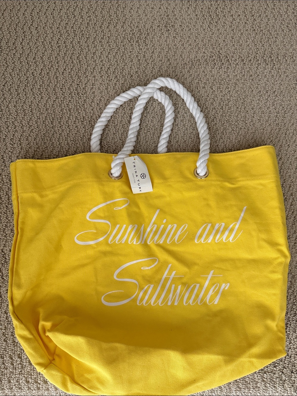 Trina Turk Yellow Canvas Tote with White Rope Handles